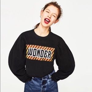 NWT Zara Wonder Bubble Shoulder Cropped Sweatshirt